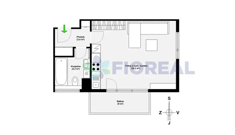 Pronájem bytu 1+kk, Praha - Uhříněves, Václava Trojana, 34 m2