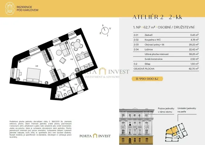 Prodej bytu 2+kk, Praha - Vinohrady, Pod Karlovem, 63 m2