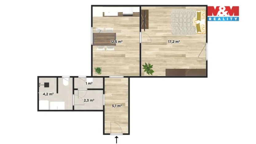 Pronájem bytu 1+1, Praha - Klánovice, Slavětínská, 42 m2