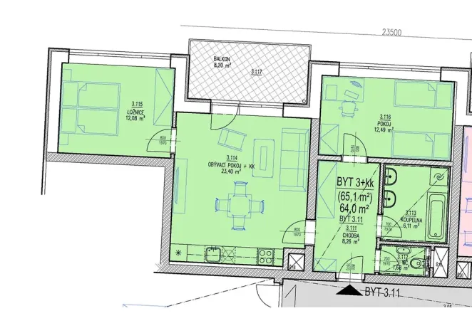 Prodej bytu 3+kk, Brno, Chvalovka, 54 m2
