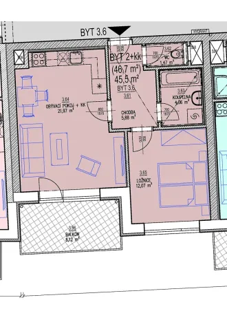 Prodej bytu 2+kk, Brno, Chvalovka, 46 m2