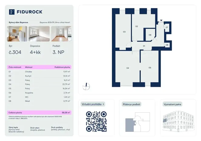 Prodej bytu 4+kk, Brno, Bayerova, 88 m2