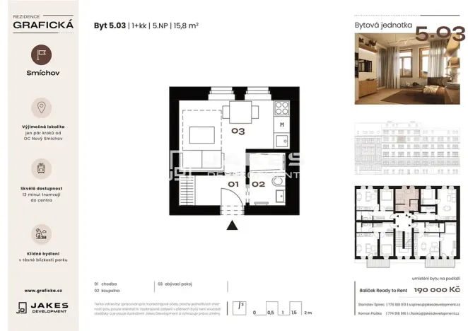 Prodej bytu 1+kk, Praha - Smíchov, Grafická, 16 m2