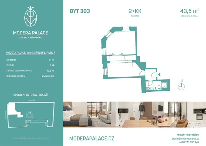 Prodej bytu 2+kk, Praha - Holešovice, Veletržní, 43 m2