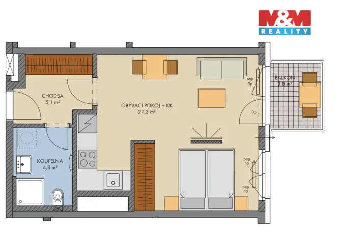 Prodej bytu 1+kk, Kralupy nad Vltavou, Nádražní, 42 m2