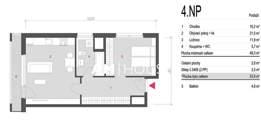 Pronájem bytu 2+kk, Praha - Vysočany, Smržových, 52 m2
