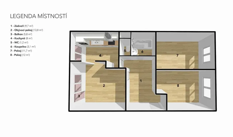 Prodej bytu 3+1, Podbořany, Kpt. Nálepky, 60 m2
