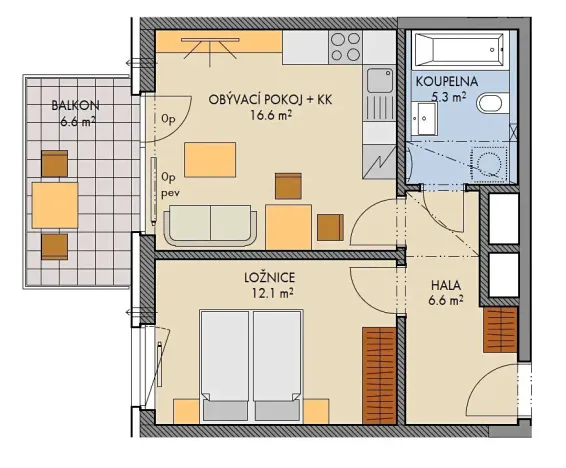 Prodej bytu 2+kk, Praha, Čakovická, 42 m2