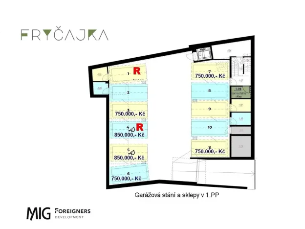 Prodej garážového stání, Brno, Fryčajova, 14 m2