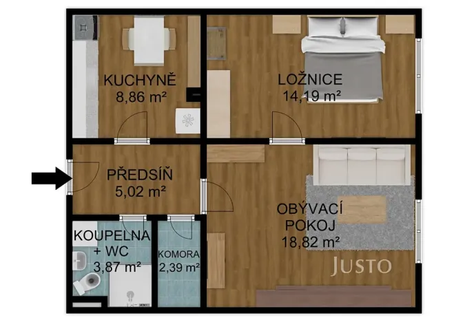 Pronájem bytu 2+1, Písek, Budějovická, 53 m2