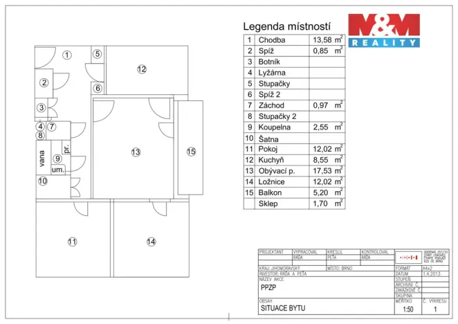 Prodej bytu 3+1, Brno - Starý Lískovec, Oderská, 68 m2