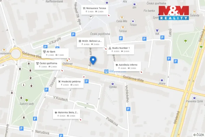 Pronájem bytu 1+1, Hradec Králové - Pražské Předměstí, Gočárova třída, 37 m2