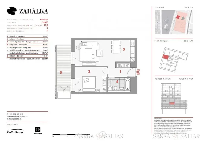 Pronájem bytu 2+kk, Praha - Modřany, Mezi vodami, 58 m2