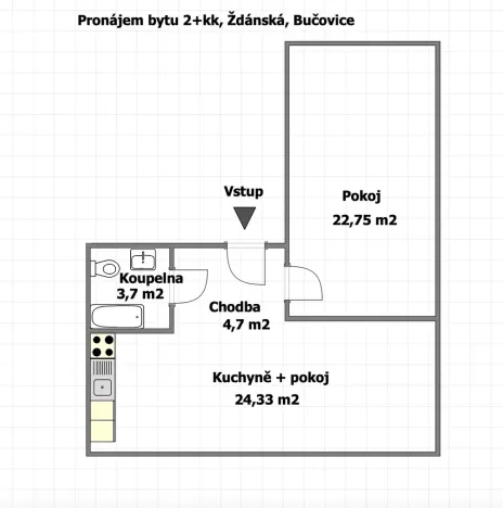 Pronájem bytu 2+kk, Bučovice, Ždánská, 42 m2