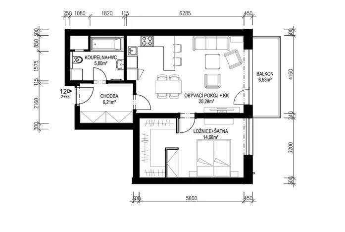 Pronájem bytu 2+kk, Ústí nad Orlicí, Východní, 55 m2