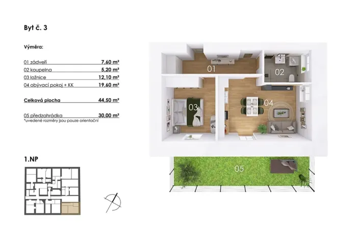 Prodej bytu 2+kk, Postupice, Blanická, 45 m2