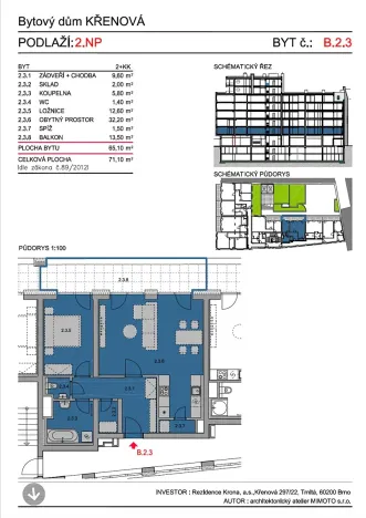 Pronájem bytu 2+kk, Brno, Křenová, 71 m2