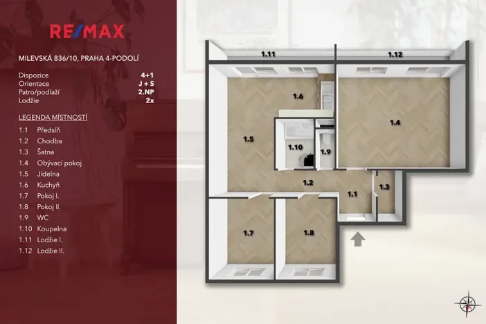 Prodej bytu 4+1, Praha - Podolí, Milevská, 90 m2