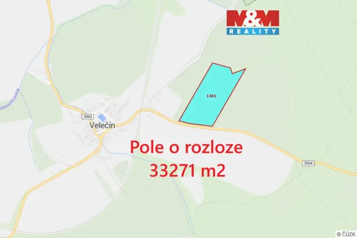 Prodej pole, Velečín, 33271 m2