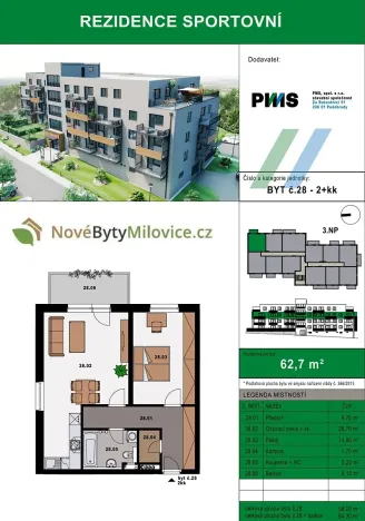 Prodej bytu 2+kk, Milovice, 58 m2