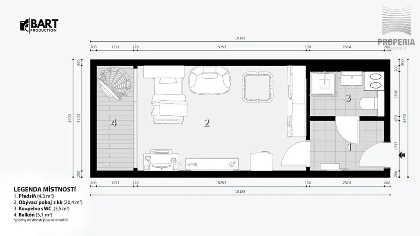 Pronájem bytu 1+kk, Znojmo, Jarošova, 35 m2