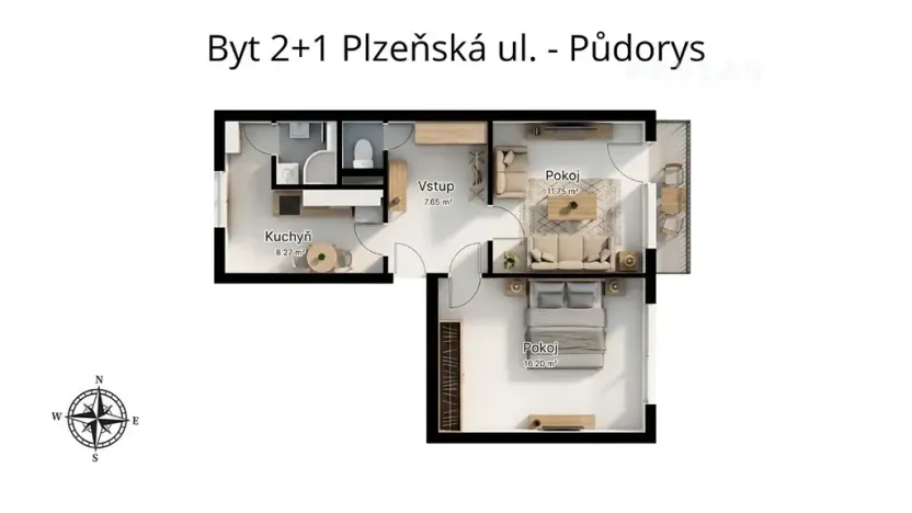 Prodej bytu 2+1, České Budějovice, Plzeňská, 50 m2
