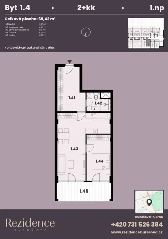 Prodej bytu 2+kk, Brno, Burešova, 71 m2