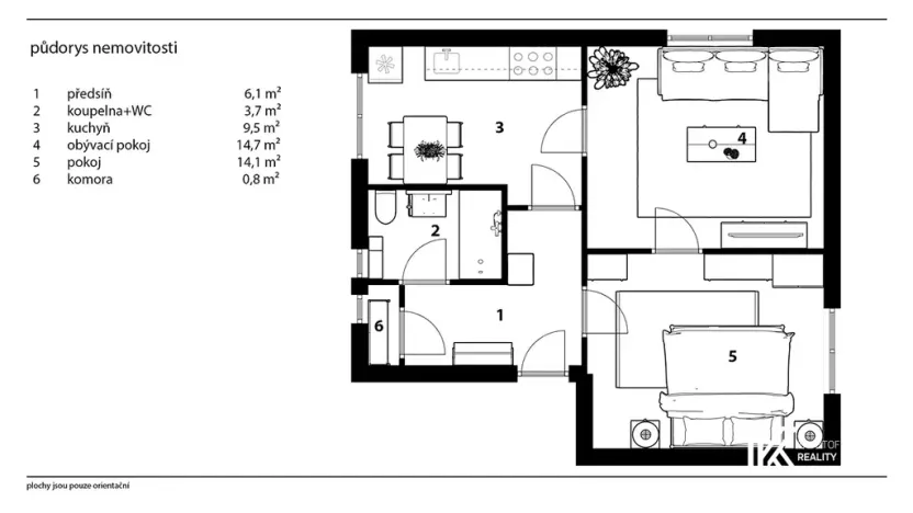 Prodej bytu 2+1, Rybitví, Činžovních domů, 58 m2