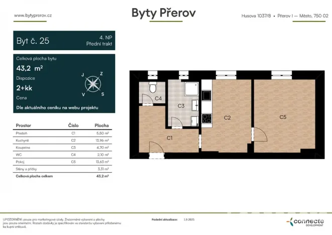 Prodej bytu 2+kk, Přerov - Přerov I-Město, Husova, 43 m2