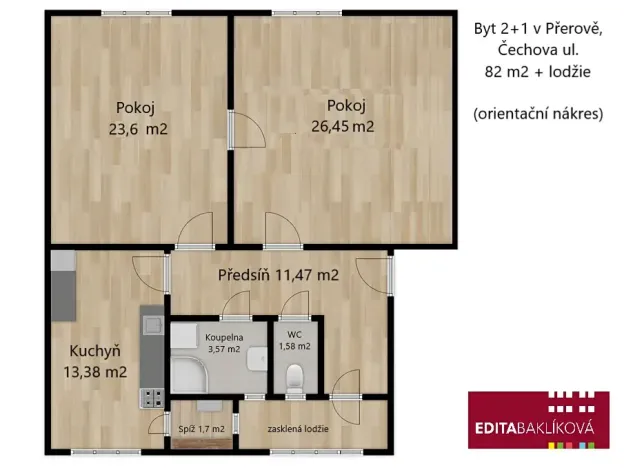 Pronájem bytu 2+1, Přerov, Čechova, 82 m2