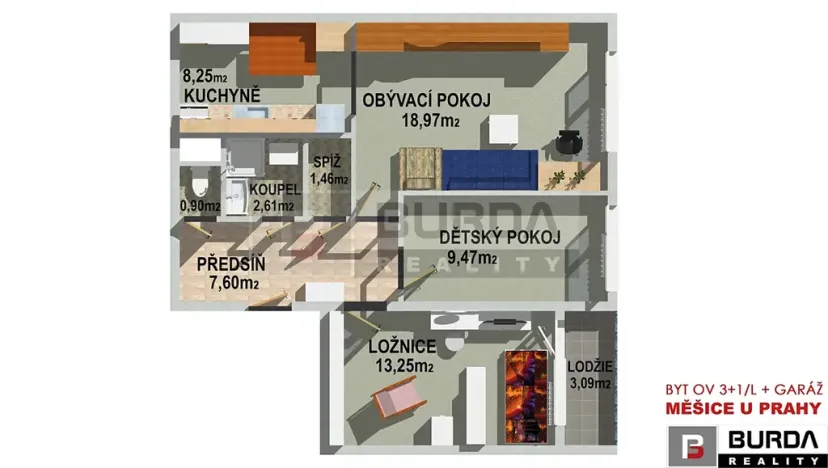 Prodej bytu 3+1, Měšice, 68 m2