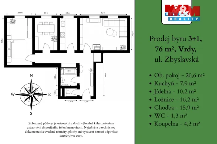 Prodej bytu 3+1, Vrdy - Dolní Bučice, Zbyslavská, 76 m2