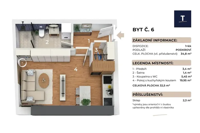 Prodej bytu 1+kk, Brno, Banskobystrická, 35 m2