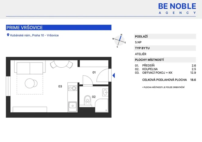 Prodej bytu 1+kk, Praha - Vršovice, Kubánské náměstí, 22 m2