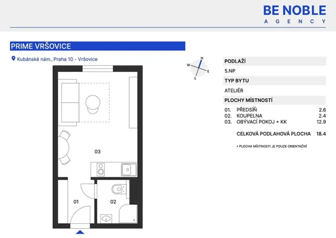 Prodej bytu 1+kk, Praha - Vršovice, Kubánské náměstí, 21 m2