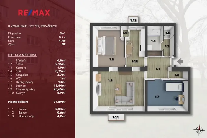 Prodej bytu 3+1, Praha - Strašnice, U kombinátu, 77 m2