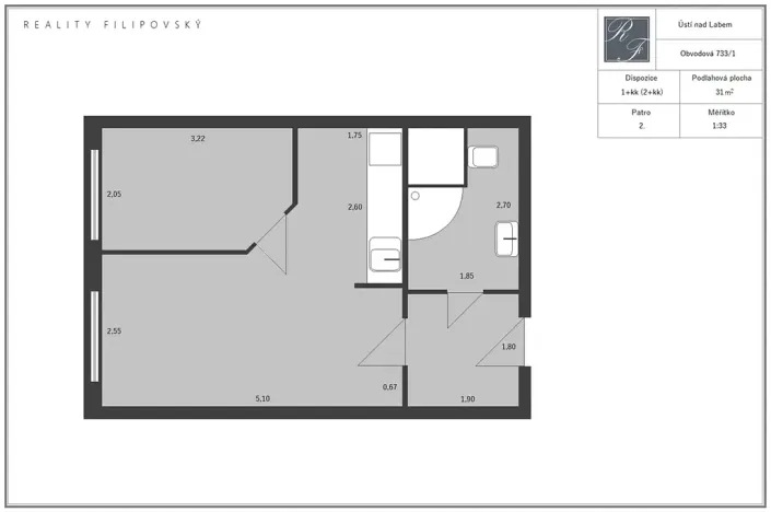 Pronájem bytu 1+kk, Ústí nad Labem, Obvodová, 31 m2