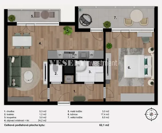 Prodej bytu 2+kk, Praha - Letňany, Tupolevova, 62 m2