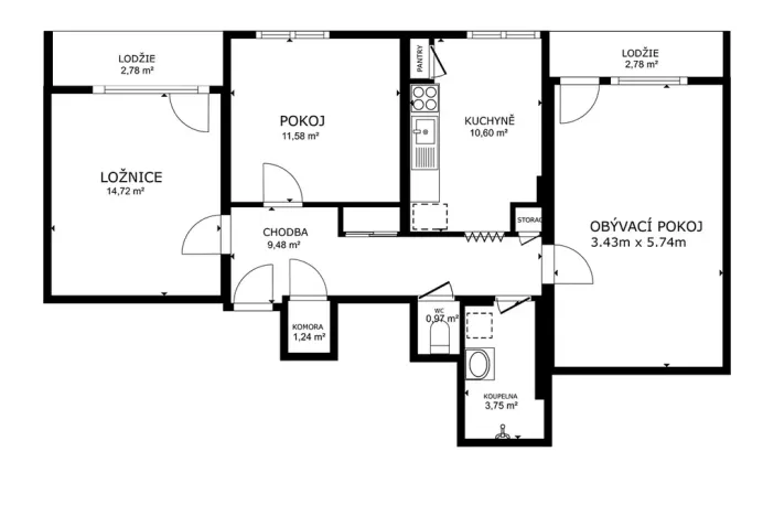 Prodej bytu 3+1, Mžany, 73 m2