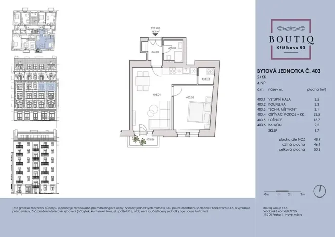 Prodej bytu 2+kk, Praha - Karlín, Křižíkova, 49 m2