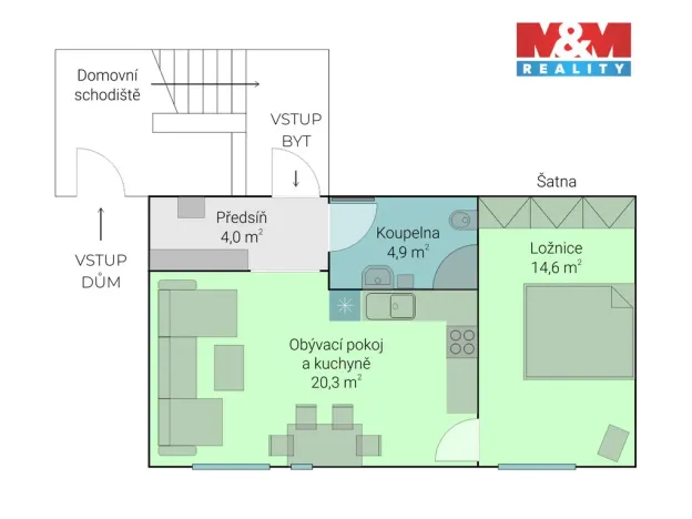 Pronájem bytu 2+kk, Brno - Štýřice, Rovná, 44 m2