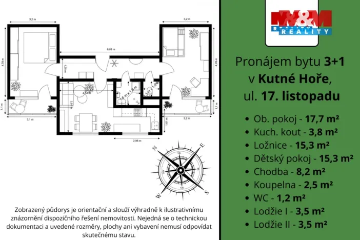 Pronájem bytu 3+1, Kutná Hora - Šipší, 17. listopadu, 64 m2