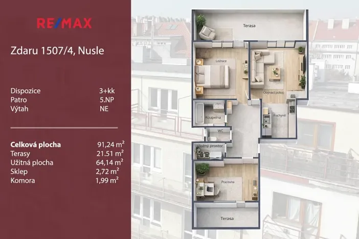 Prodej bytu 3+kk, Praha - Nusle, Zdaru, 64 m2