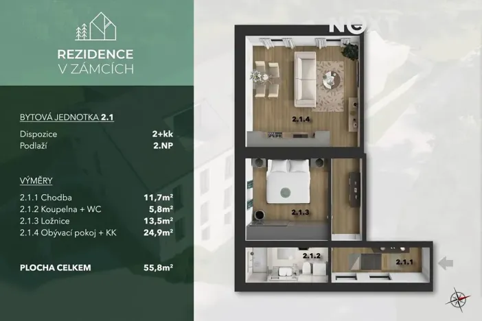 Prodej bytu 2+kk, Praha - Bohnice, V Zámcích, 56 m2