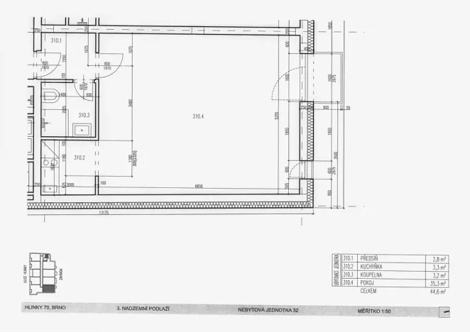 Pronájem bytu 1+kk, Brno, Hlinky, 44 m2