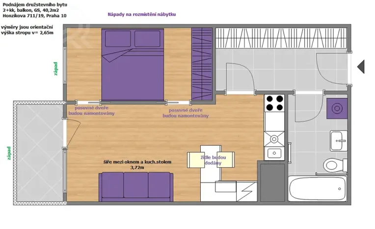 Pronájem bytu 2+kk, Praha - Dolní Měcholupy, Honzíkova, 40 m2