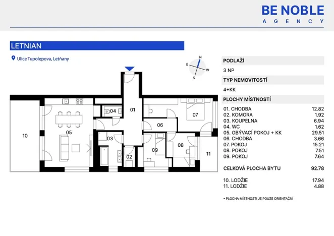 Prodej bytu 4+kk, Praha - Letňany, Vyletalova, 93 m2