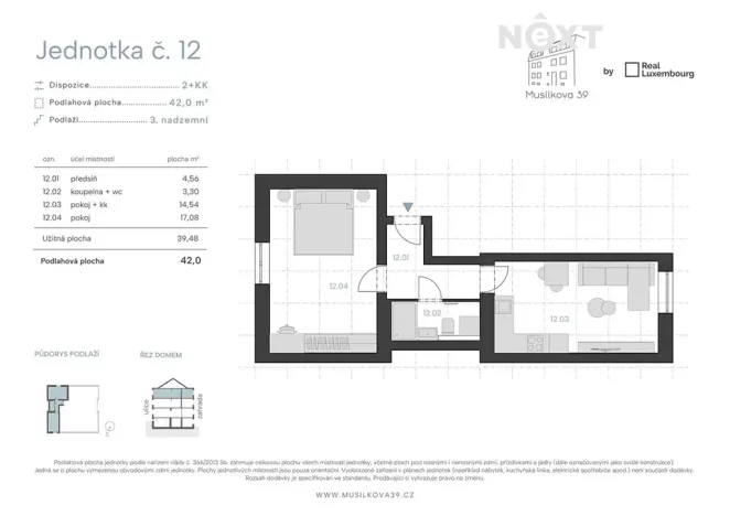 Prodej bytu 2+kk, Praha - Košíře, Musílkova, 42 m2