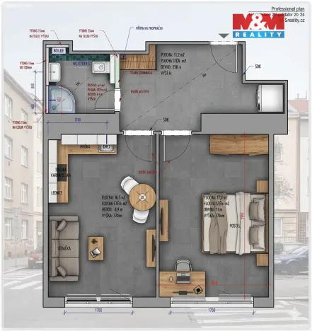 Pronájem bytu 2+kk, Praha - Vršovice, Sámova, 48 m2
