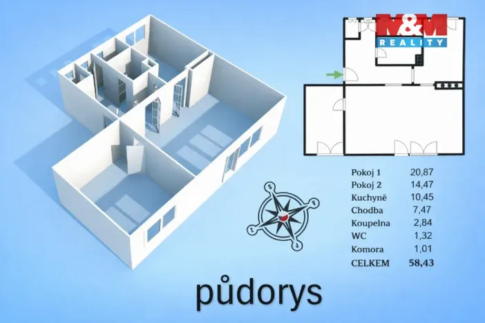 Prodej bytu 2+1, Čáslav - Čáslav-Nové Město, Jiřího z Poděbrad, 58 m2
